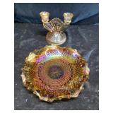 Carnival glass plate candle holder