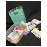 Rubbermaid tote with cards and miscellaneous