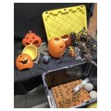 Tote of Halloween lights and decor