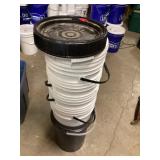 5 empty 5 gallon buckets with lids