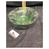 green depression glass footed bowl