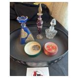Vintage perfume bottles and broaches