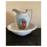 Porcelain wash pitcher and bowl
