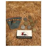 Foreign coins in coin bag