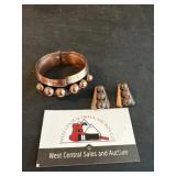 Copper bracelet and clip on earrings