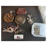 Compacts, leather coin holder, misc