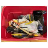 Tote of painting supplies