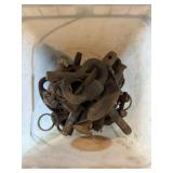 Bucket of hitch pins and misc