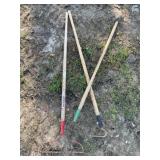 Gardening Tools rake hoe and tine