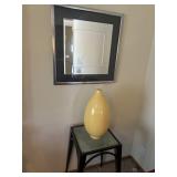 Metal stand, vase, mirror