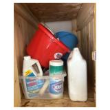 Cleaning supplies and bucket