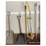 Shovels, shop broom, miscellaneous