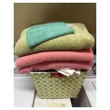 Towels, cleaning rags, wooden shelf