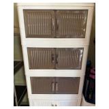 Plastic storage shelves with doors on wheels