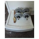Plastic storage tote with belt and weights