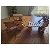 Wooden tractor and wooden wagon