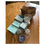 Candles and assorted holders , baskets