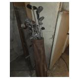 Vintage golf clubs and bag