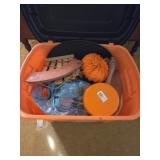 Tote of assorted fall decor