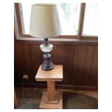 Wood table and lamp