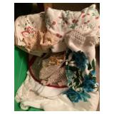 Tote of vintage linens