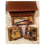 Jewelry box with advertising pins and misc