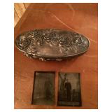 Vintage metal trinket box and tin photos