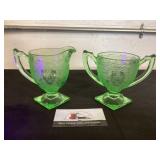 Uranium Glass Cream and Sugar Dish