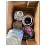 Wooden crate of colored stones