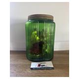 Green Glass Canister with Ribbon