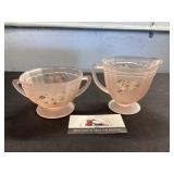 Pink Frosted Glass Cream and Sugar Dishes