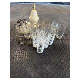 Glassware and 12 in lamp