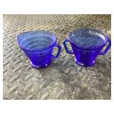 Blue Glass Cream & Sugar Dishes
