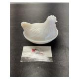 Milk glass hen on nest