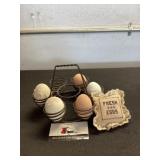 Metal & Wood Egg Basket Decor