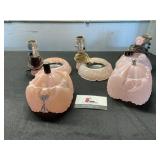 Vintage pink glass lady boudoir lamps