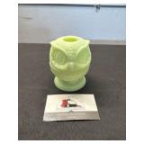 Green Vaseline glass owl candle