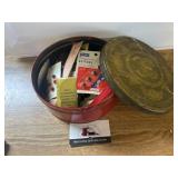 Tin of buttons and sewing misc