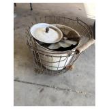 Wire basket and enamel ware