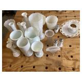 Tote of Milk Glassware