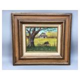 Unique Oil Painting Barn & Horse Cart