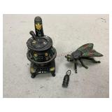 Cast Iron Hand Painted Fly Ashtray and Stove