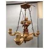 Unique Folk Art Style Hand Carved Chandelier