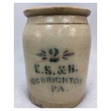 #2 E. S. & B. New Brighton PA Stoneware Crock