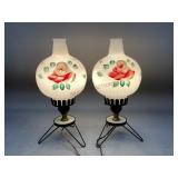 Milk Glass Boudoir Lamp With Rose Design
