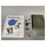 Vintage 1933 Girl Scout Hand Book and Pins