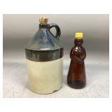 Stoneware Jug & Vintage Glass Syrup Bottle
