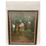 Framed Red Barn Oil Painting by George Hetzel