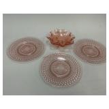 Pink Depression Glass Plates and Bowl