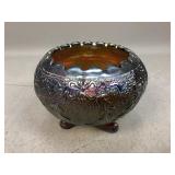 Blue Carnival Glass Bowl w/Scalloped Edge